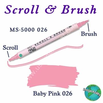 Zig Scroll & Brush Çift Çizgi ve Fırça Uçlu Kaligrafi Kalemi 026 Bebek Pembe