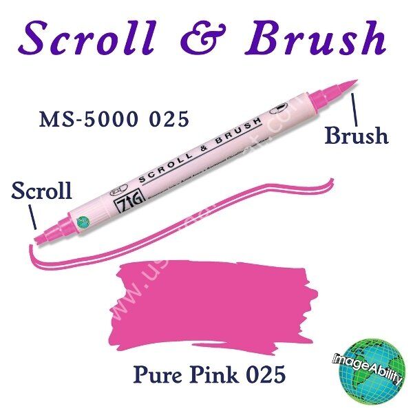 Zig Scroll & Brush Çift Çizgi ve Fırça Uçlu Kaligrafi Kalemi 025 Pembe
