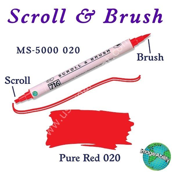 Zig Scroll & Brush Çift Çizgi ve Fırça Uçlu Kaligrafi Kalemi 020 Kırmızı
