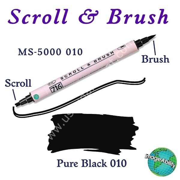 Zig Scroll & Brush Çift Çizgi ve Fırça Uçlu Kaligrafi Kalemi 010 Siyah