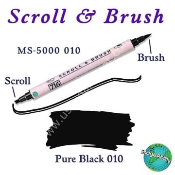 Zig Scroll & Brush Çift Çizgi ve Fırça Uçlu Kaligrafi Kalemi 010 Siyah