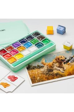 HIMI Jelly Cup Gouache Set 18 Renk x 30 gr Guaj Boya (Green Case)