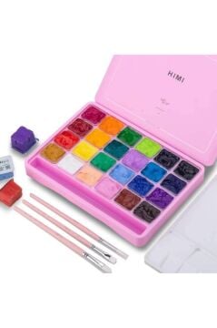 HIMI Jelly Cup Gouache Set 24 Renk x 30 gr Guaj Boya + 3 Fırça (Pink Case)