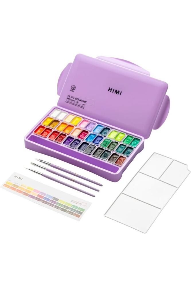 HIMI Twin Cup Gouache Set 36 Renk x 12 gr Guaj Boya + 3 Fırça (Purple Case)