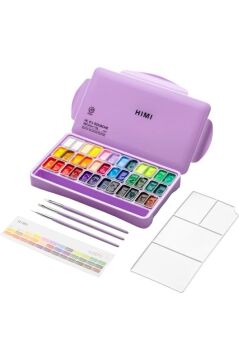 HIMI Twin Cup Gouache Set 36 Renk x 12 gr Guaj Boya + 3 Fırça (Purple Case)