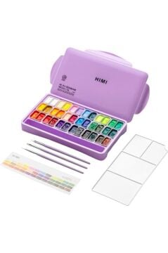 HIMI Twin Cup Gouache Set 36 Renk x 12 gr Guaj Boya + 3 Fırça (Purple Case)