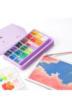 HIMI Twin Cup Gouache Set 36 Renk x 12 gr Guaj Boya + 3 Fırça (Purple Case)