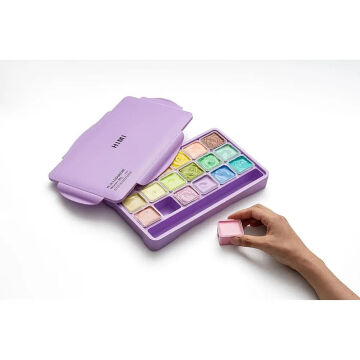 HIMI Jelly Cup Gouache Set Pastel Renkler Guaj Boya Seti 18 Renk x 30 gr. (Purple Case)