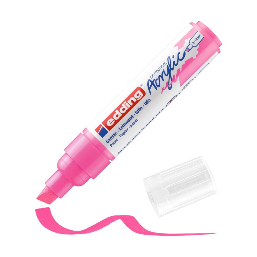 Edding 5000 Kalın Uçlu Akrilik Markör - Fosforlu-Pembe - 5-10 Mm’Lik Kesik Uç