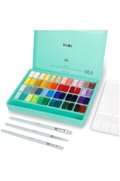 HIMI Twin Cup Gouache Set 48 Renk x 12 gr Guaj Boya + 3 Fırça (Green Case)