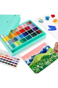 HIMI Twin Cup Gouache Set 48 Renk x 12 gr Guaj Boya + 3 Fırça (Green Case)