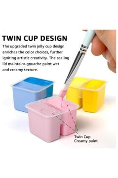 HIMI Twin Cup Gouache Set 48 Renk x 12 gr Guaj Boya + 3 Fırça (Green Case)