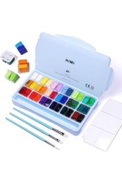HIMI Twin Cup Gouache Set 36 Renk x 12 gr Guaj Boya + 3 Fırça (Ice Blue Case)