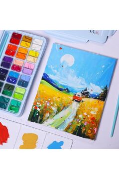 HIMI Twin Cup Gouache Set 36 Renk x 12 gr Guaj Boya + 3 Fırça (Ice Blue Case)