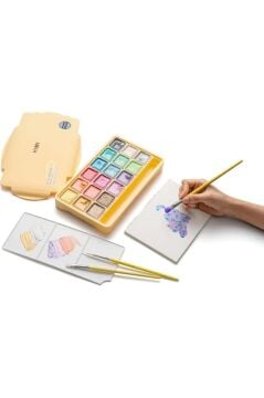 HIMI Jelly Cup Gouache Set 18 Renk x 30 gr Metalik Renk Guaj Boya (Yellow Case)