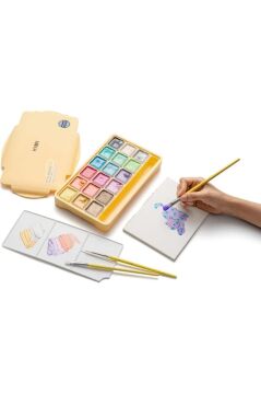 HIMI Jelly Cup Gouache Set 18 Renk x 30 gr Metalik Renk Guaj Boya (Yellow Case)