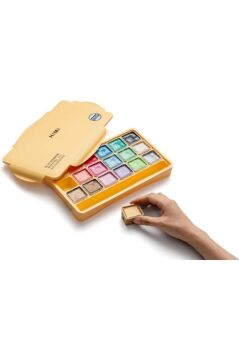 HIMI Jelly Cup Gouache Set 18 Renk x 30 gr Metalik Renk Guaj Boya (Yellow Case)