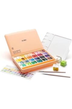 HIMI Twin Cup Gouache Set 48 Renk x 12 gr Guaj Boya + 3 Fırça (Peach Fuzz Case)