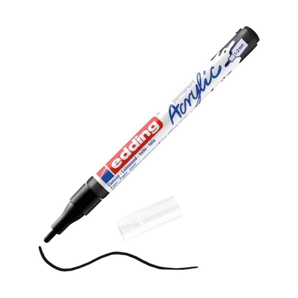 Edding 5300 İnce Uçlu Akrilik Markör - Siyah - 1-2 Mm’Lik İnce Yuvarlak Uç