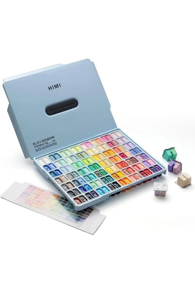 HIMI Twin Cup Gouache Set Guaj Boya Seti 112 Renk x 12 gr. (Ice Blue Case)