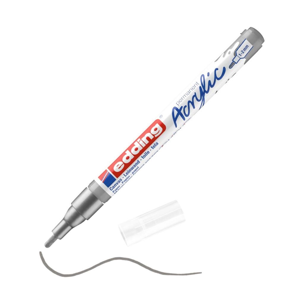 Edding 5300 İnce Uçlu Akrilik Markör - Gümüş - 1-2 Mm’Lik İnce Yuvarlak Uç
