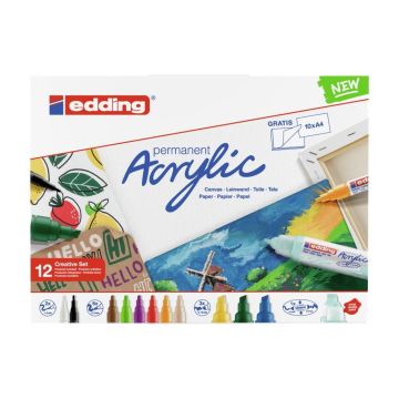 Edding Yaratıcı Set - 12’li akrilik Markör Seti (temel), Resim defteri dahil