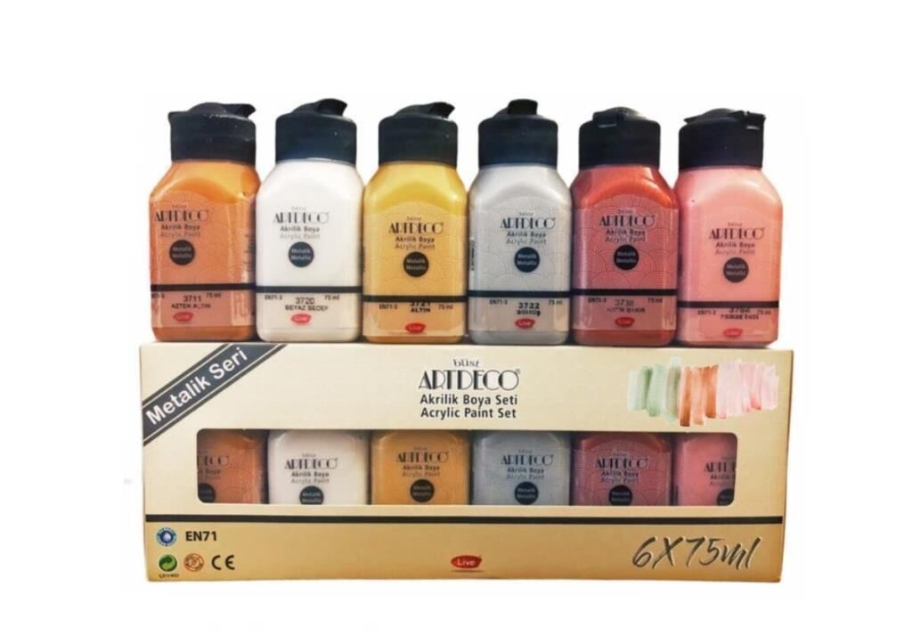 Artdeco Akrilik Boya Seti - 6x75ml Metalik Renkler