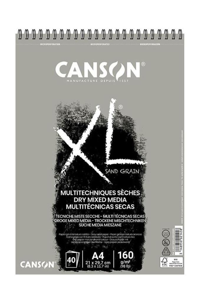 Canson XL Sand Grain Gri Dry Mixed Media Blok 160 gr. A4 40 yp.