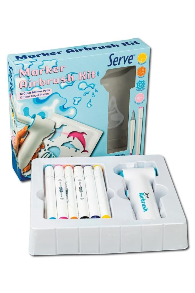 Serve Marker Airbrush Kit - 12 Adet Keçeli Kalem