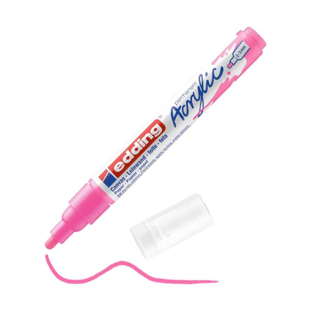 Edding 5100 Orta Uçlu Akrilik Markör - Fosforlu-Pembe - 2-3 Mm’Lik Yuvarlak Uç