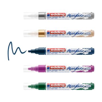 Edding 5100 Akrilik Markör 5’Li Paket (Metalik) - Yeşil Mor Mavi Gümüş Altın - 2-3 Mm’Lik Yuvarlak Uç