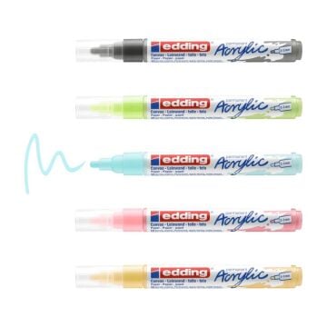 Edding 5100 Akrilik Markör 5’Li Paket (Pastel) - Sarı Mavi Yeşil Gül Gri - 2-3 Mm’Lik Yuvarlak Uç