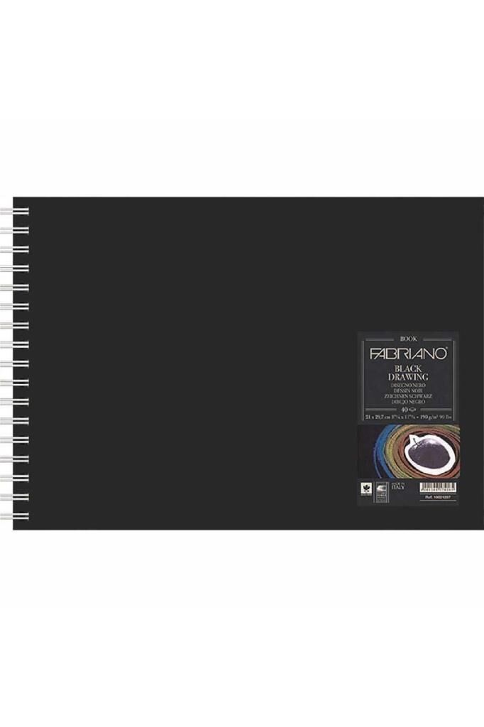 Fabriano Black Drawing Book Murillo Nero 190gr. Landscape Çizim Blok A5 40 Sayfa - 14.8x21cm (spiralli)
