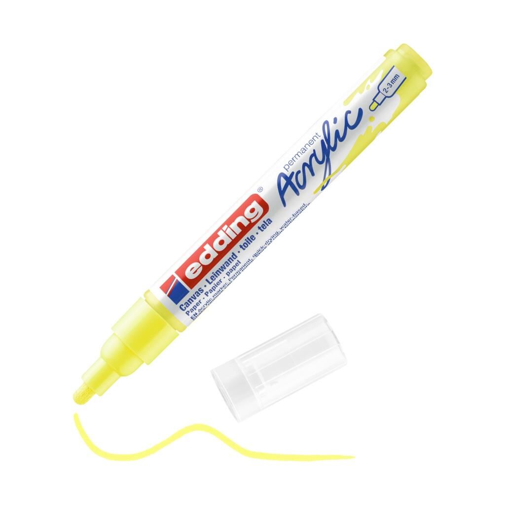 Edding 5100 Orta Uçlu Akrilik Markör - Fosforlu-Sarı - 2-3 Mm’Lik Yuvarlak Uç
