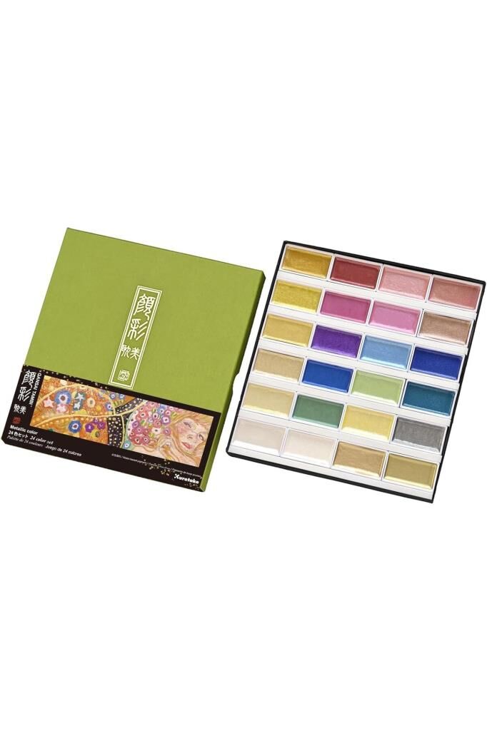 Kuretake Gansai Tambi Metalik Yaldız Tablet Sulu Boya Seti 24 Renk Set MC20/24V/NW2A