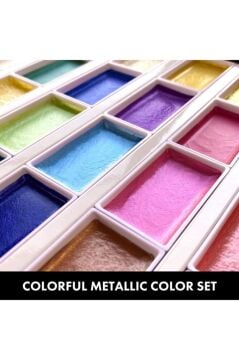 Kuretake Gansai Tambi Metalik Yaldız Tablet Sulu Boya Seti 24 Renk Set MC20/24V/NW2A
