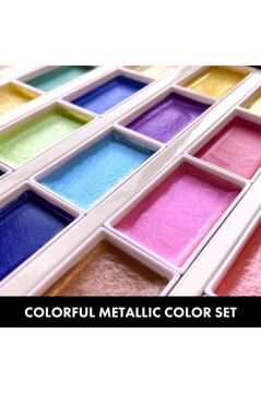 Kuretake Gansai Tambi Metalik Yaldız Tablet Sulu Boya Seti 24 Renk Set MC20/24V/NW2A