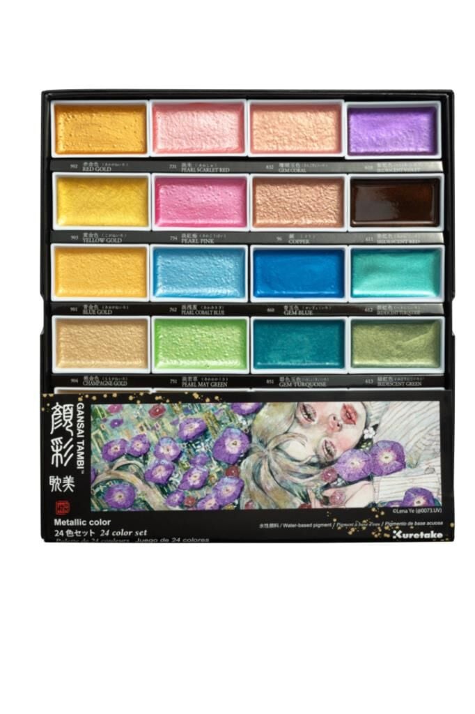 Kuretake Gansai Tambi Metalik Yaldız Tablet Sulu Boya Seti 24 Renk Set MC20/24V/NW3
