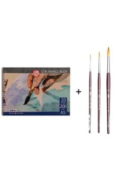123 Seri Sentetik Kıl Suluboya Fırça Seti ve  Defter A5 200gr