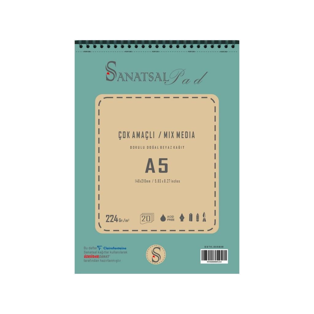 Sanatsal Pad Çok Amaçlı Dokulu Resim Defteri A5 224gr 20 Yaprak Spiralli