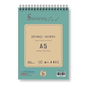Sanatsalpad Multi Teknik Dokulu Spiralli Resim Defteri 224 gr A5 20 Yaprak