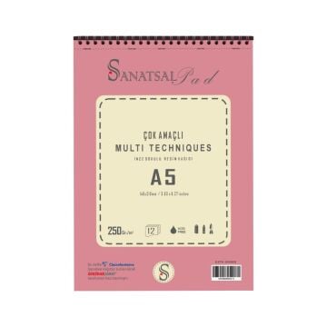 Sanatsal Pad Çok Amaçlı İnce Dokulu Resim Defteri A5 250gr 12 Yaprak Spiralli