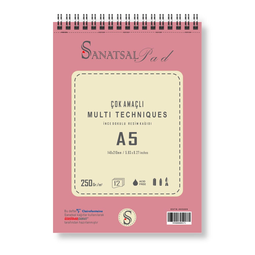 Sanatsalpad Multi Teknik  Spiralli Resim Defteri 250 gr A5 20 Yaprak