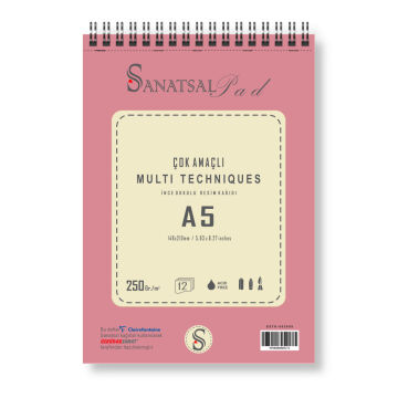 Sanatsalpad Multi Teknik  Spiralli Resim Defteri 250 gr A5 20 Yaprak