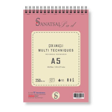 Sanatsalpad Multi Teknik  Spiralli Resim Defteri 250 gr A5 20 Yaprak