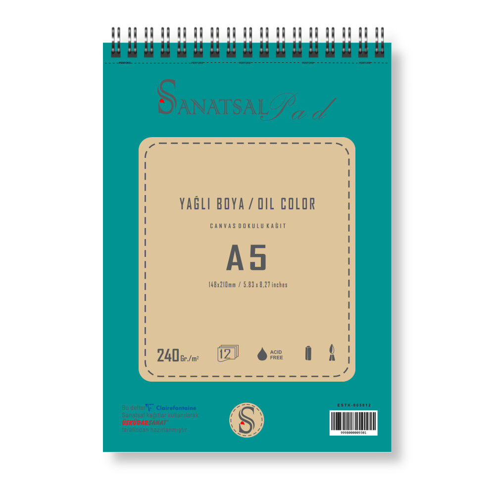 Sanatsalpad Spiralli Yağlı Boya Defteri 240 gr A5 12 Yaprak