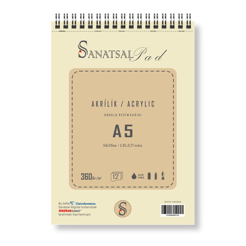 Sanatsalpad Spiralli Akrilik Boya Defteri 360 gr A5 12 Yaprak