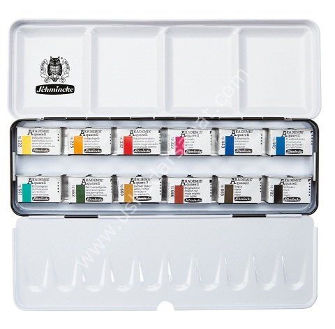 Schmincke Akademie Metal Kutu Suluboya Set 12 x 1/1 Tam Tablet