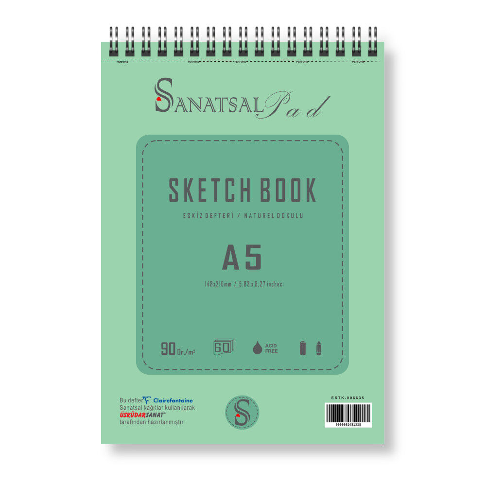 Sanatsalpad Sketch Book Spiralli Eskiz Defteri 90 gr A5 60 Yaprak