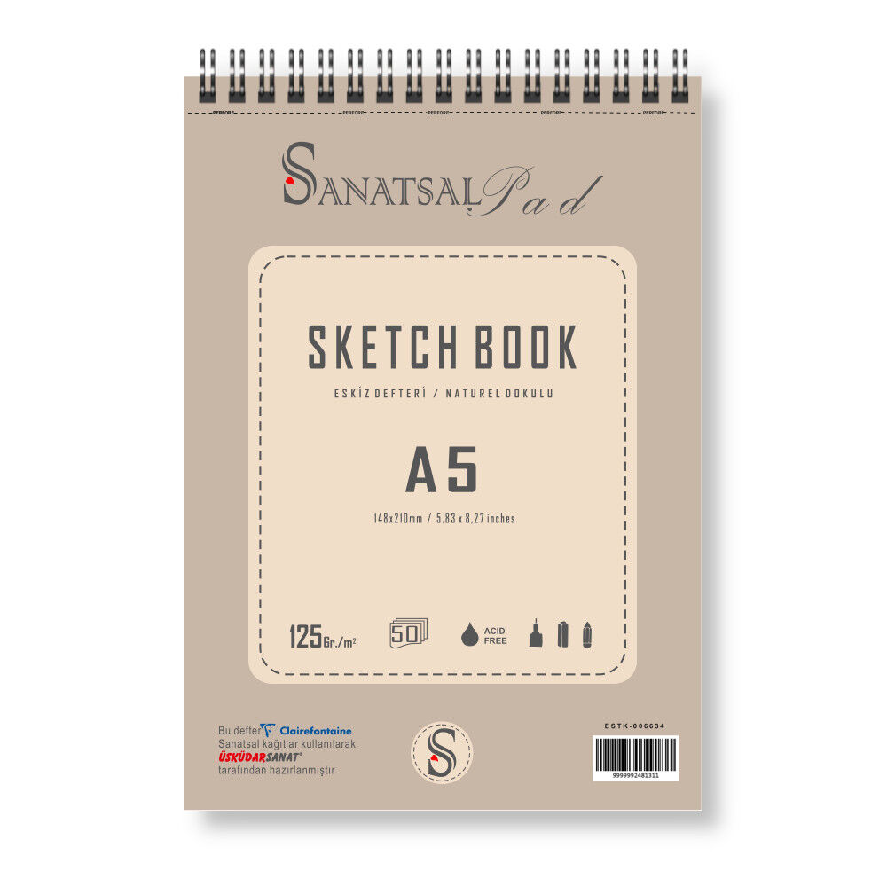 Sanatsalpad Sketch Book Spiralli Eskiz Defteri 125 gr A5 50 Yaprak